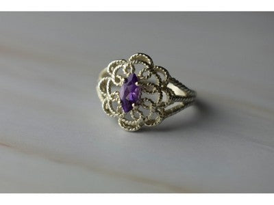925 Sterling Silver Amethyst "Openwork" Ring Size 8