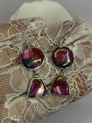 925 Sterling Silver Pink Oyster Turquoise Earrings Length 2 Inch