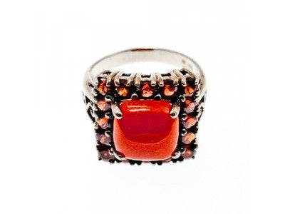 925 Sterling Silver Amber & Garnet Ring Size 8.5