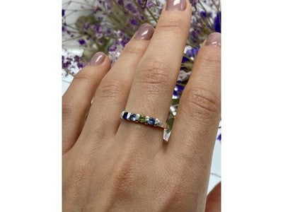 925 Sterling Silver Topaz, Peridot & Spinel Ring Size 9