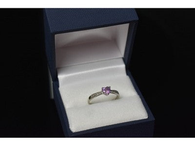 10K White Gold Amethyst & Diamonds Ring Size 8