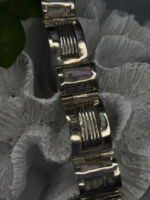 Vintage 925 Sterling Silver Abalone Mother of Pearl Bracelet Length 7