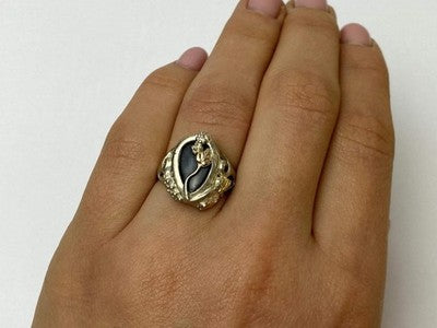 925 Sterling Silver Black Onyx Ring Size 6.5