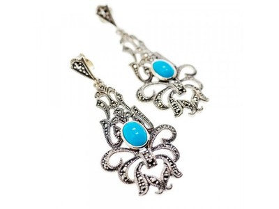 925 Sterling Silver Turquoise & Marcasites Earrings