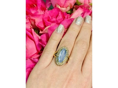 925 Sterling Silver Blue Alpanite Ring Size 10.25