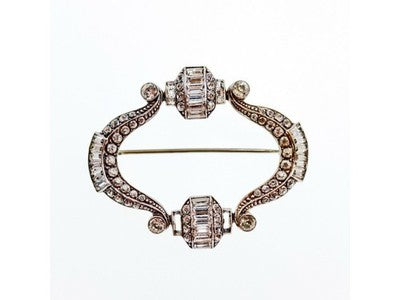 Vintage 925 Sterling Silver CZ Brooch