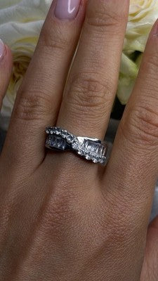 Wave Vintage Band 925 Sterling Silver Cz Ring Size 8.5
