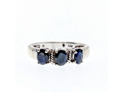 925 Sterling Silver Sapphires Ring Size 7
