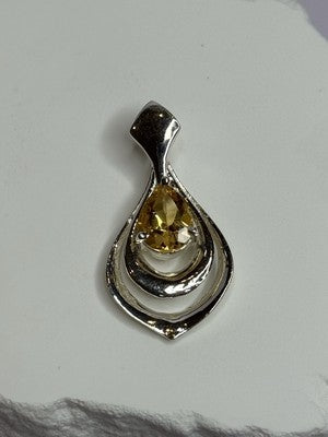 925 Sterling Silver Citrine Pear Pendant Length 1.3 Inch