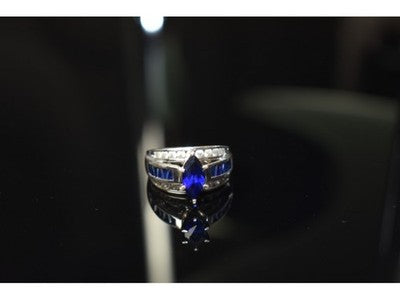 925 Sterling Silver London Blue & White Topaz Ring Size 6.5