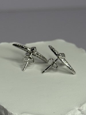 925 Sterling Silver Swallow Stud Earrings CZ Length 0.55 Inch