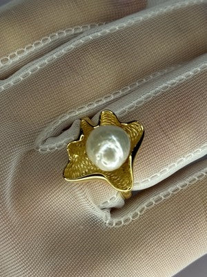 925 Sterling Silver  Gold Plated Pearl  "Ocean Mood" Ring Size Adjustable