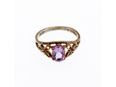 925 Sterling Silver Amethyst Openwork Ring Size 5.5