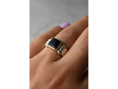 925 Sterling Silver Black Agate Signet Ring Size 6.5