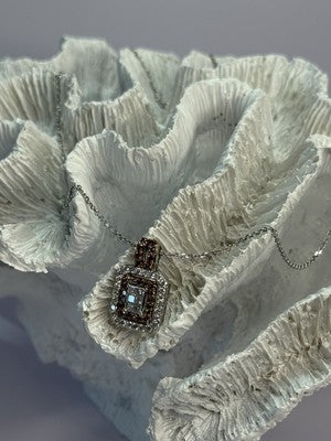 14K WHITE GOLD HESSONITE & DIAMOND NECKLACE LENGTH 18 INCH