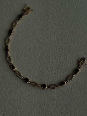 925 Sterling Silver Gold Plated Dark Blue Sapphire Bracelet 7.5