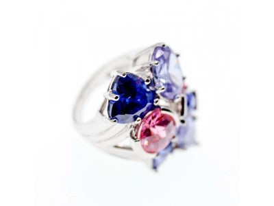 925 Sterling Silver Multicolor CZ Ring Size 6
