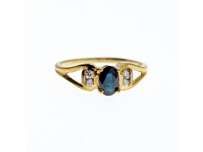 10K Yellow Gold Blue Spinel & Diamonds Ring Size 8