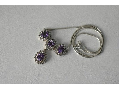 925 Sterling Silver Purple Tourmaline & Colorless Spinel Necklace Italy