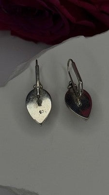 Vintage 925 Sterling Silver Carnelian Teardrop Dangle Earrings