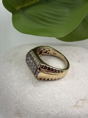 Men's 925 Sterling Silver Gold Plated White Sapphire Ring Size 10