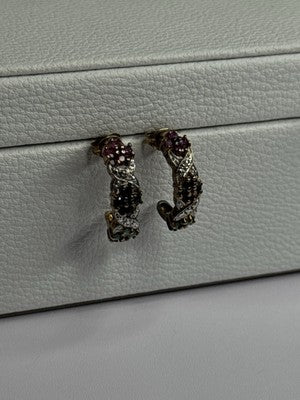 925 Sterling Silver Ruby Sapphire Emerald Earrings Length 0.80 Inch