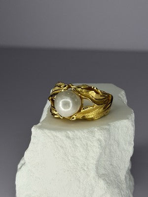 925 Sterling Silver Gold Plated Pearl Ring Size Adjustable