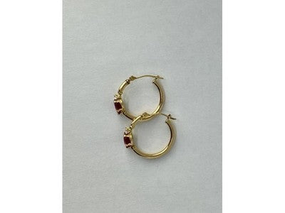 10K Yellow Gold Rubies & Diamonds Hearts Earrings