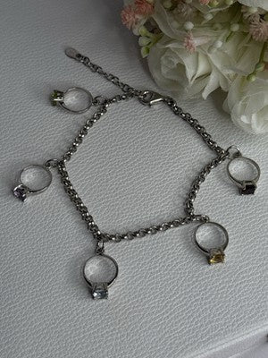 925 Sterling Silver Bracelet Multicolor Gemstones Length 8, 9 Inch