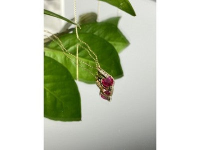 10K Yellow Gold Ruby & Diamonds Heart Chain With Pendant
