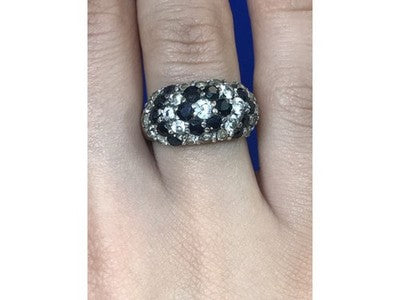 925 Sterling Silver Black Spinel & CZ Ring Size 6.5