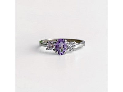 925 Sterling Silver Iolite & CZ Ring Size 9.5