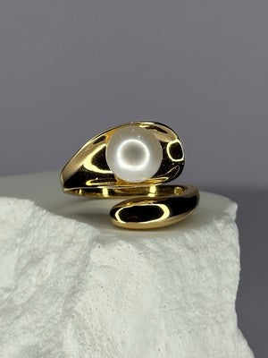 925 Sterling Silver Gold Plated Pearl Ring Size Adjustable