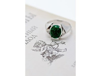 925 Sterling Silver Malachite Ring Size 7