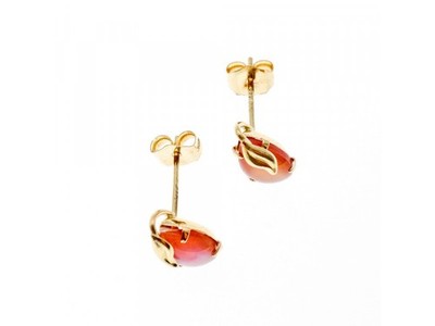 14K Yellow Gold Pink Quartz Earrings