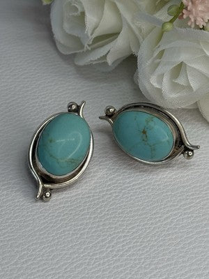 925 Sterling Silver Turquoise Clip Earrings Length 1.15 Inch