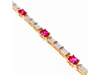 925 Sterling Silver Gold Plated Spinel & CZ Bracelet Size 7.5 IN