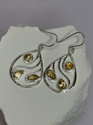 925 Sterling Silver Citrine Earrings Length 1.8 Inch