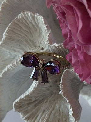 925 Sterling Silver Gold Plated Bow Cz Ring Size 10