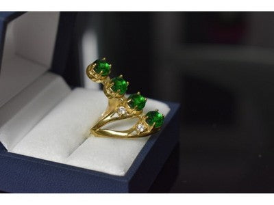925 Sterling Silver Gold Plated Alpanite & CZ Ring Size 7