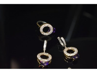 925 Sterling Silver with Gilding Violet Alpanite & CZ Set