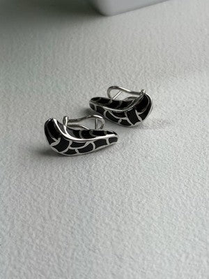 Italy Belle Etoile Coccodrillo 925 Sterling Silver Black Onyx Earrings
