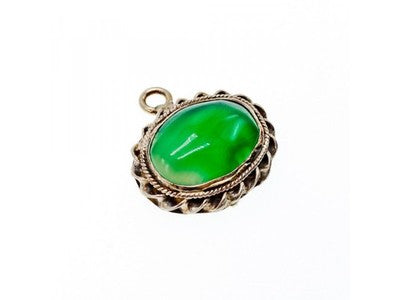 Vintage 925 Sterling Silver Green Agate Pendant