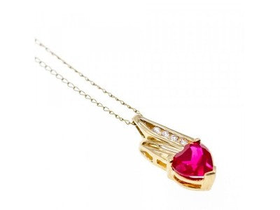 10K Yellow Gold Ruby & Diamonds Heart Chain With Pendant