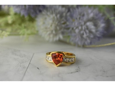 925 Sterling Silver Gold Plated Orange Topaz & CZ Ring Size 8.5