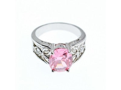 925 Sterling Silver Pink & White CZ Ring Size 8