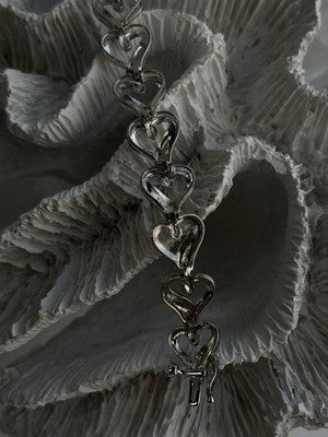925 Sterling Silver Black & White Diamonds Heart Bracelet 7.5