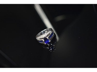 925 Sterling Silver London Blue & White Topaz Ring Size 6.5