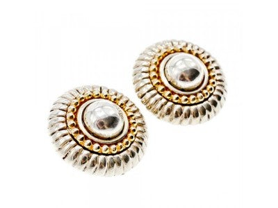 Flli Menegatti  Vintage 925 Sterling Silver Two Tone  14k Gold Clip-On Earrings