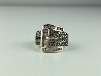 925 Sterling Silver CZ "Strap" Ring Size 7.5